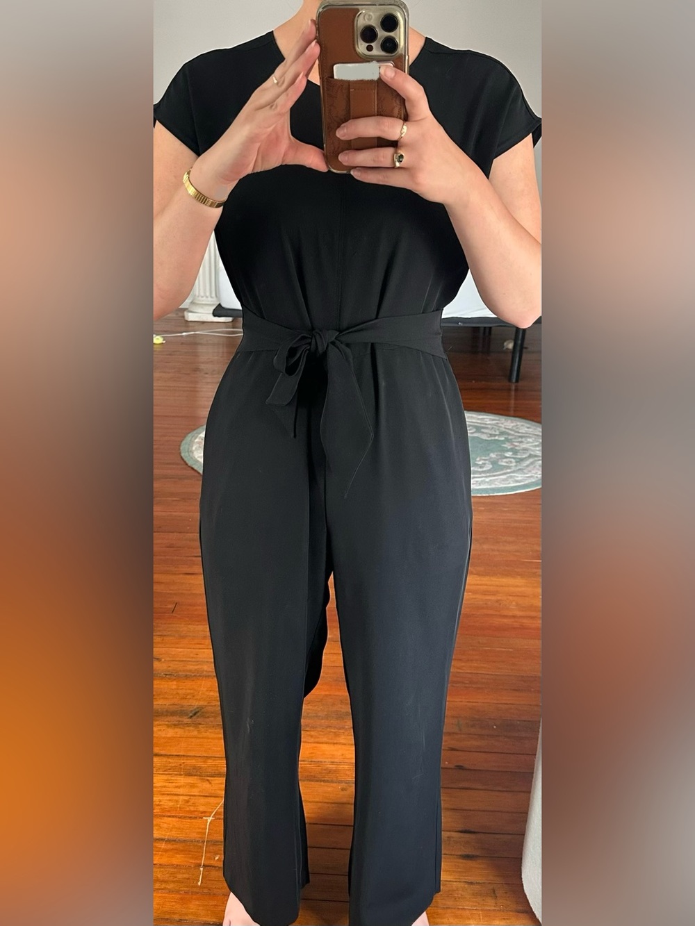 Loft Women's Black Tie-Waist Jumpsuit with Partial Open Back - Size 0